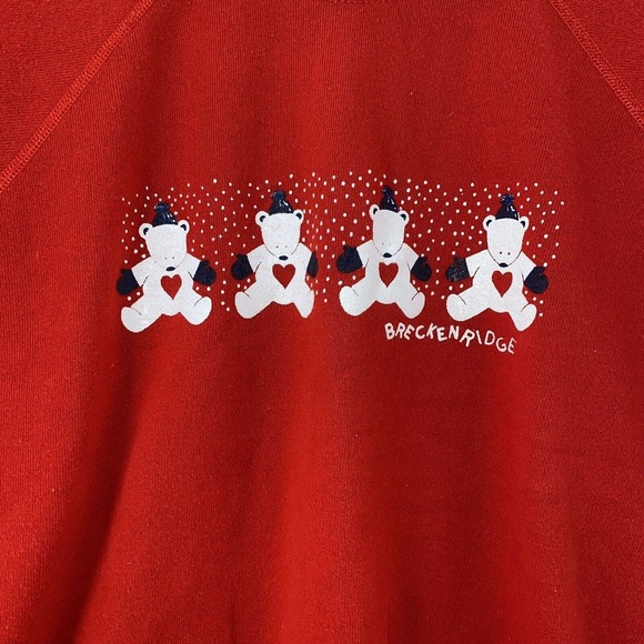Vintage 90s Hanes Crewneck Sweatshirt Adult XL Red Breckenridge Teddy Bears - Picture 3 of 10